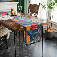 american retro table flag jacquard color circle tassel household polyester table cloth bed tail flag bucket cabinet cover towel