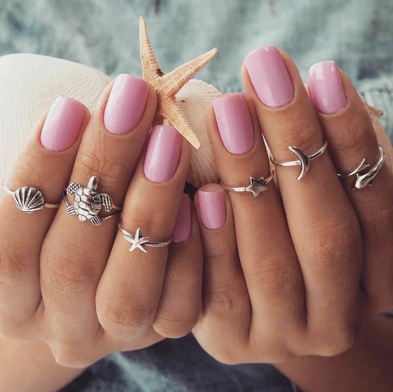 

Shell Starfish Turtle Dolphin Moon Element Ring 6 Pcs/Set for Women 2021 Fashion Jewlery