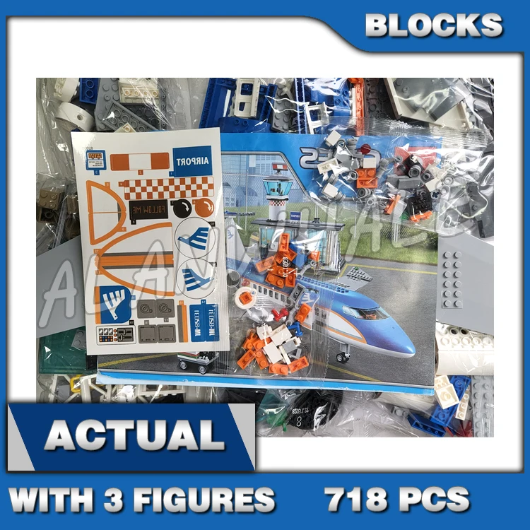 

718 шт. Городской Аэропорт пассажирский терминал самолет передвижная лестница топливный прицеп 02043 комплект строительных блоков кирпич совм...