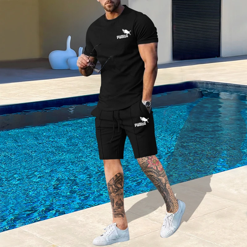 Men's Summer Round Neck Short-sleeved T-shirt Shorts Casual Suit Men's Trend Fashion Sports Brand Two-piece Set