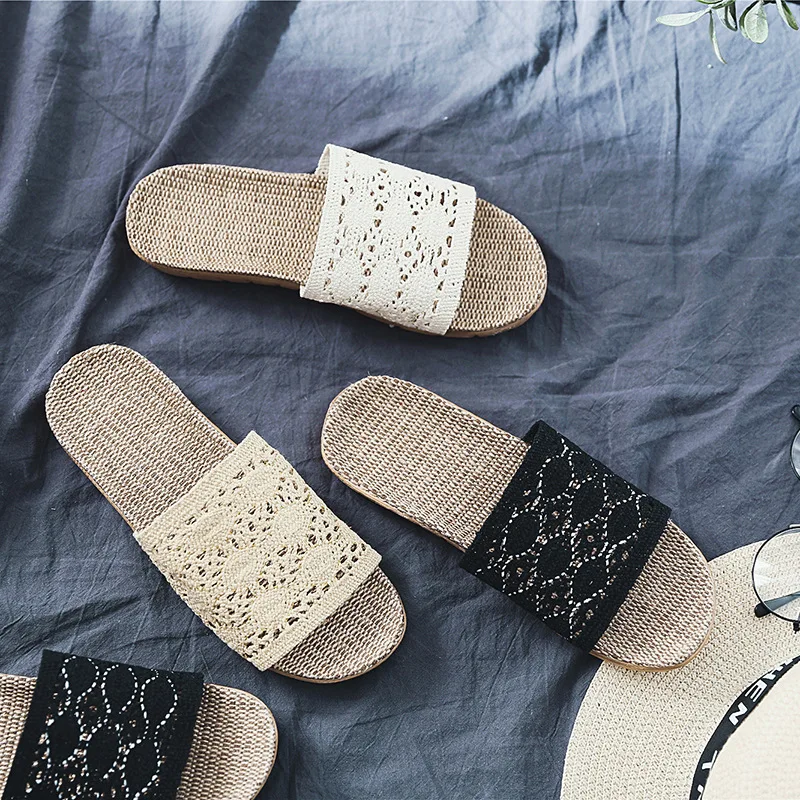 

Women's Sandals Straw Woven Slippers Breathable Non-slip Indoor Home Slippers for Men and Women