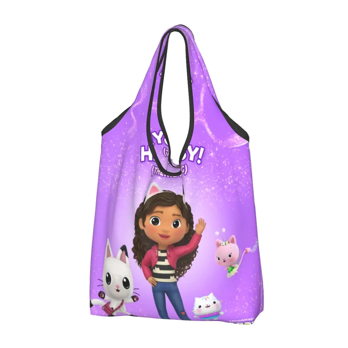 

Custom Gabbys Dollhouse Shopping Bag Women Portable Large Capacity Grocery Cartoon Anime Gabby Cat Shopper Tote Bags