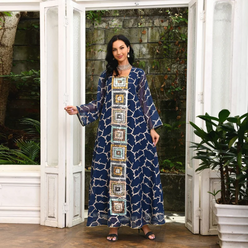2023 Middle East Arab Muslim Robe Dress Beaded Embroidered Robe Pour Femme Musulmane Loose Evening Dress