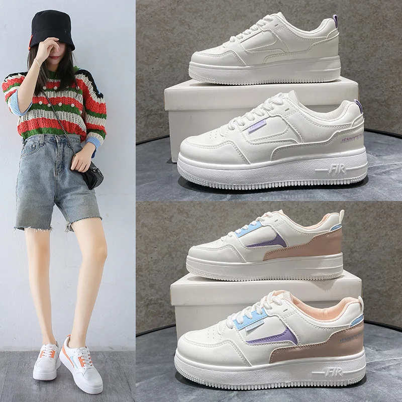 White Sneakers Women Leather Casual Platform Shoes Mixed Colors Fashion Designer Sneaker Woman Skateboard Flats Vulcanized Shoes