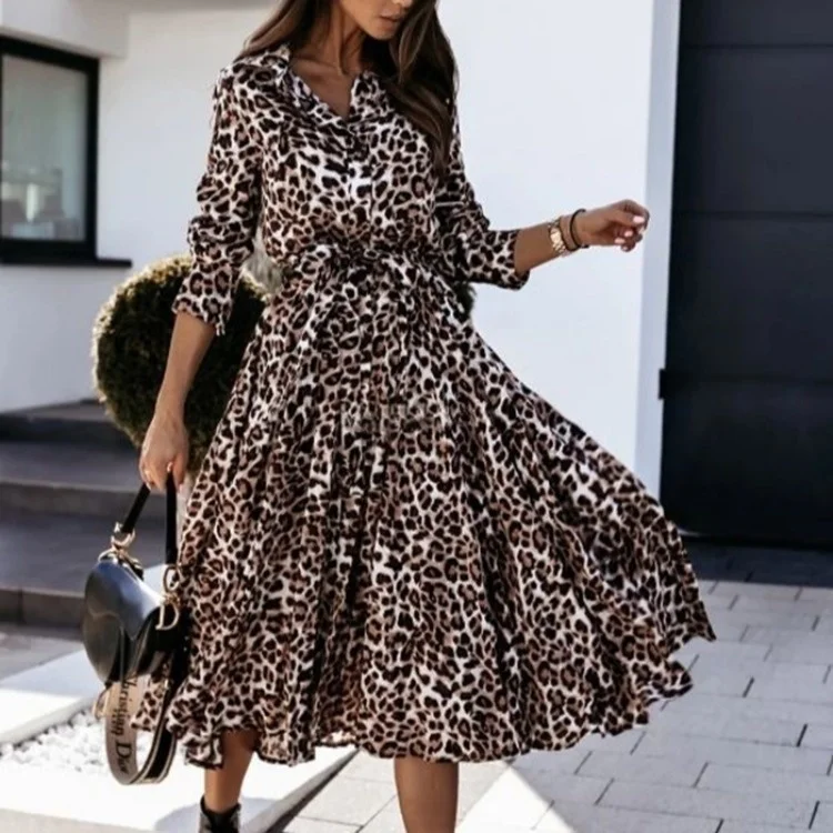 

slim, new autumn winter long sleeve V-neck fashion printed dress long skirt women's wear2023