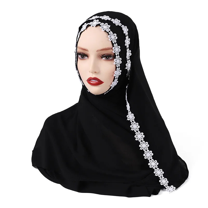 

Chiffon Scarf Beautiful Woman Lace Turban Shawl Muslim Hijab Flowers Long Hijab Arabic Hijab Shawl Islamic Hijab Headdress
