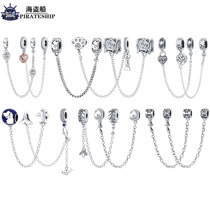 

100% 925 Sterling Silver Flower Safety Chain Charms Beads plata de ley Original DIY Bracelet Pendant Woman Fashion Fine Jewelry