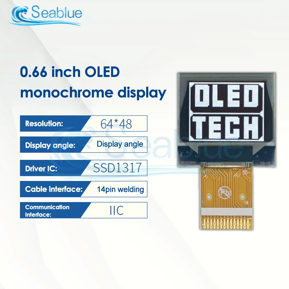 

Органический светодиодный дисплей 0,66 дюйма, белый модуль 14pin ssd1317 64x48, ЖК-экран 0,66 дюйма IIC I2C для Arduino AVR STM32