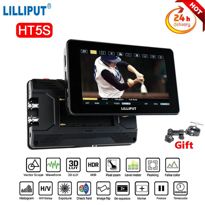 Видеомонитор LILLIPUT HT5S 5,5 дюйма Utra Slim 3G-SDI/HDMI 2,0 HDR 1920x1080 для камеры Canon Nikon Sony DSLR
