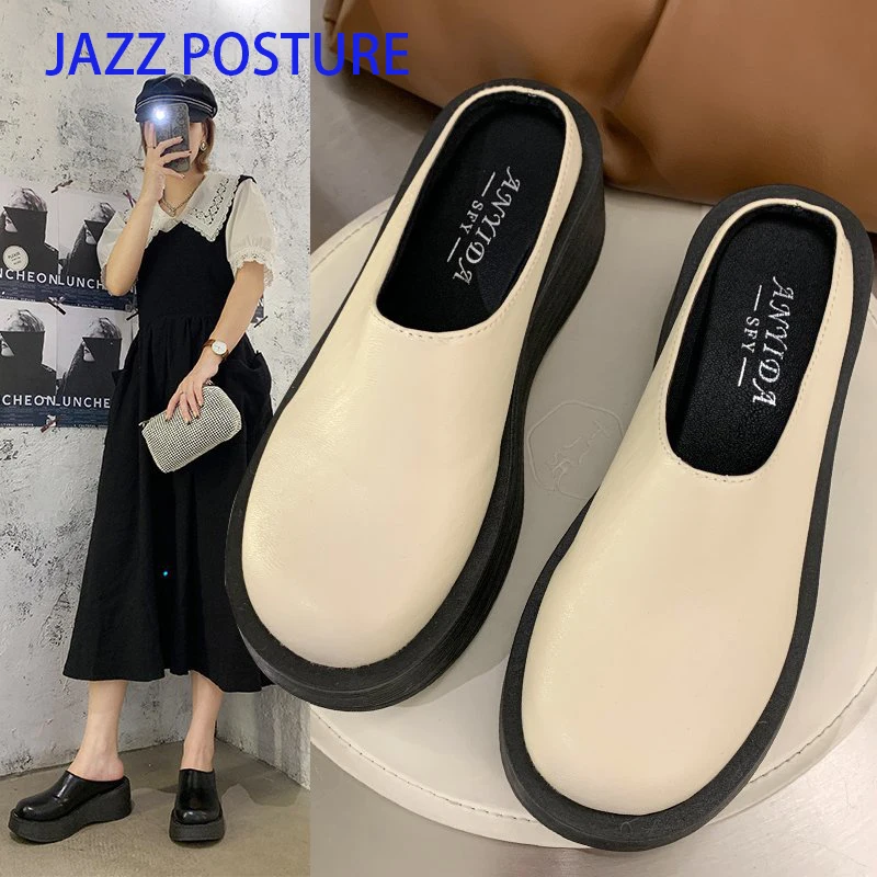 

2022 Spring Flats Women Shoes Round Toe Loafers platform Black beige Moccasin Mules Shoes For Women z742
