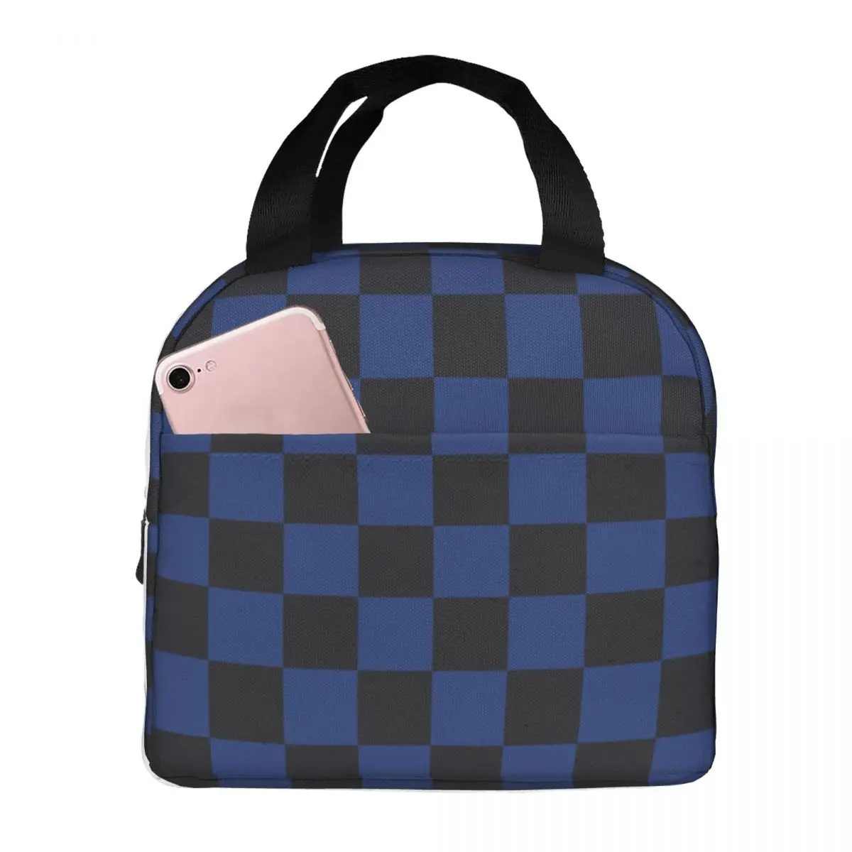 Lunch Bags for Men Women Modern Black Blue Croatian Checkerboard Insulated Cooler Bag Portable Picnic Work Canvas Tote Food Bag