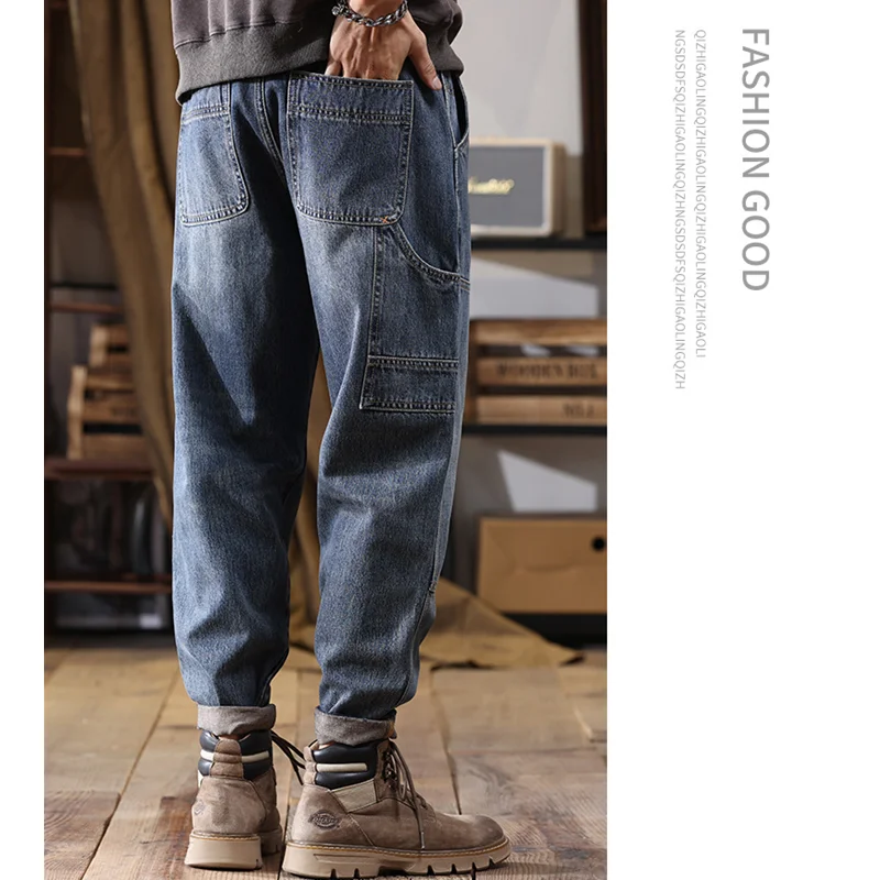 Men Clothing 2022 New Pattern Recreational Vintage Blue Jeans Straight Cylinder Loose Men's Cargo Pants Autumn and Winter Female