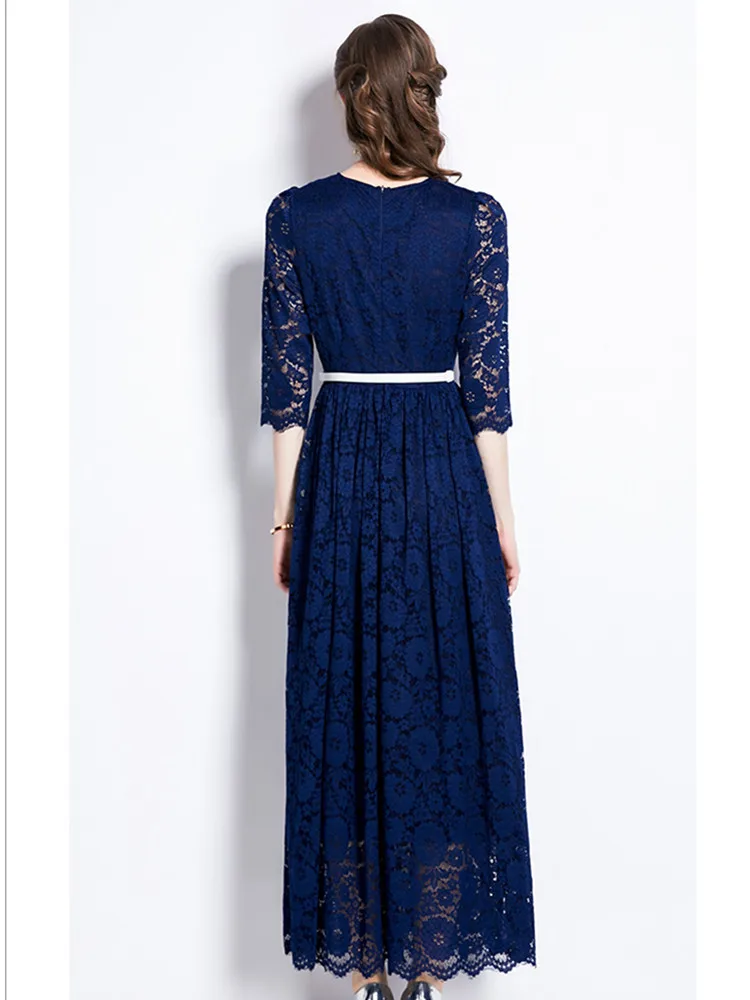 Женское кружевное платье SMTHMA Элегантное Длинное Платье с круглым вырезом и