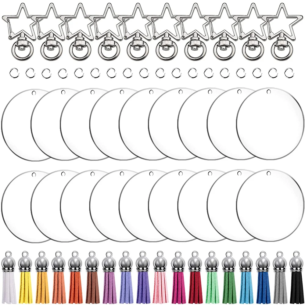 

120Pcs Star Shape Claw Swivel Lobster Clasp Acrylic Keychain with Leather Tassel for Jewelry Making Silver and Golden DIY Craft