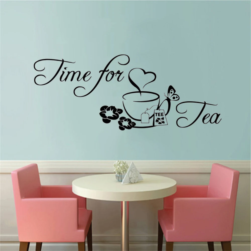 

Time for Tea Butterfly Wall Decals Vinyl Stickers Kitchen Coffee Cafe Relax Time Office Dining Room Home Decor Murals DW14393