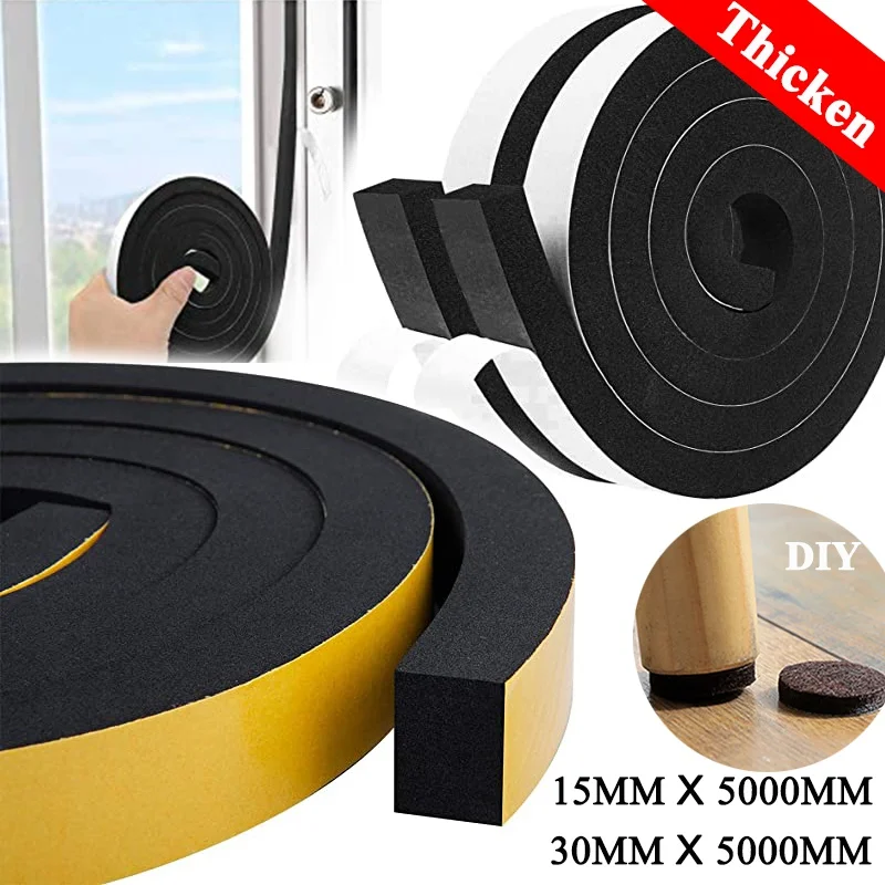 

5M Soft Self-adhesive Window Sealing Strip Foam Car Door Seal Noise Insulation Rubber Dusting Sealing Tape Window Accessories