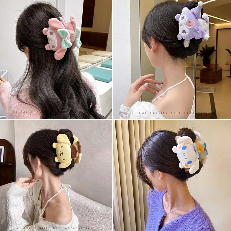

Three-Dimensional Cartoon Plush Clip Melody Cinnamoroll Anime Sweet Cute Shark Clip On The Back of The Head High-Value Headgear