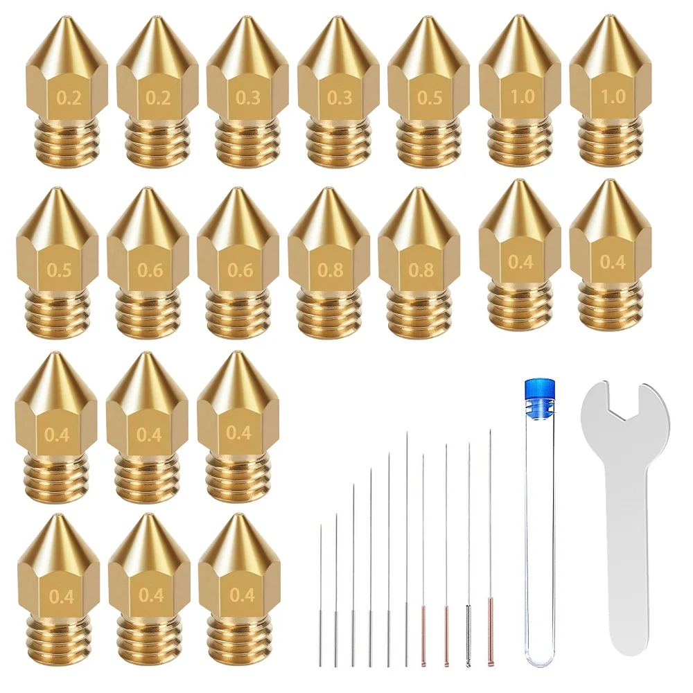 

31Pcs MK8 Nozzles Kit Cleaning Needle M6 Brass Nozzle 3D Printer Part Stainless Steel Cleaning Needle 0.4mm 1.75mm