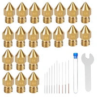 31pcs mk8 nozzles kit cleaning needle m6 brass nozzle 3d printer part stainless steel cleaning needle 0 4mm 1 75mm