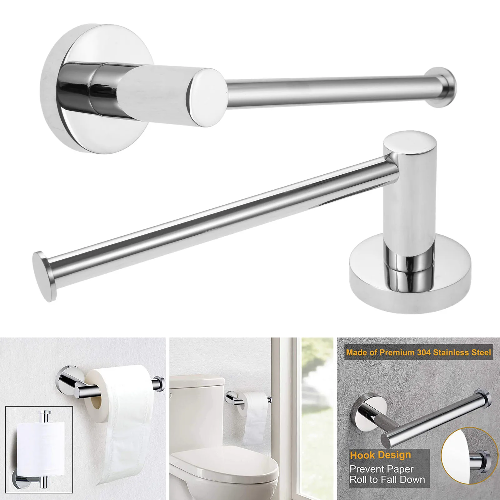 

1pc Stainless Steel Toilet Paper Holder W/screw Wall Mount Tissue Roll Rack Bathroom Towel Hanger Space Organizer Minimalist
