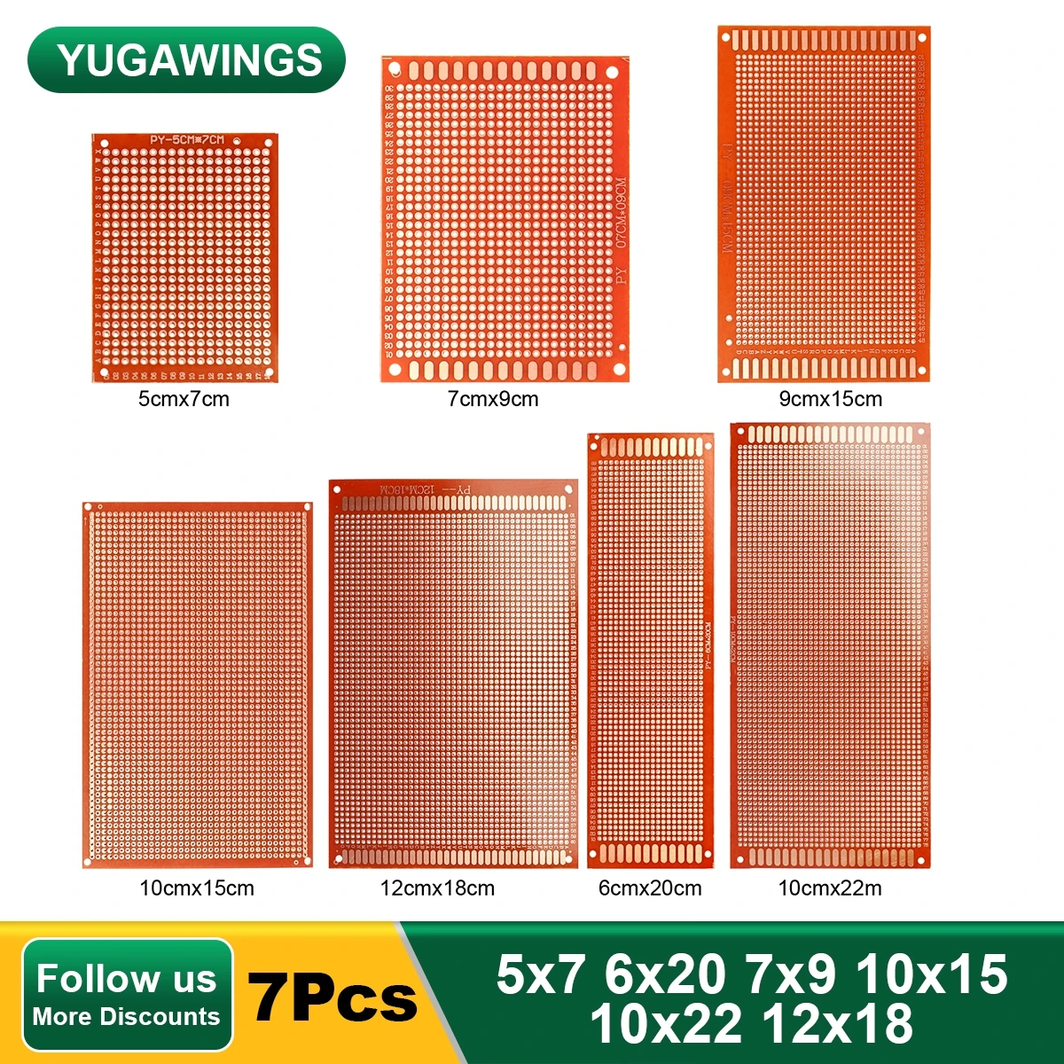 

7 шт. платы усилителя звука, печатная плата, универсальные DIY прототипы плат с непрерывным отверстием, каждый размер 5x7 6x20 7x9 10x15 10x22 12x18 см