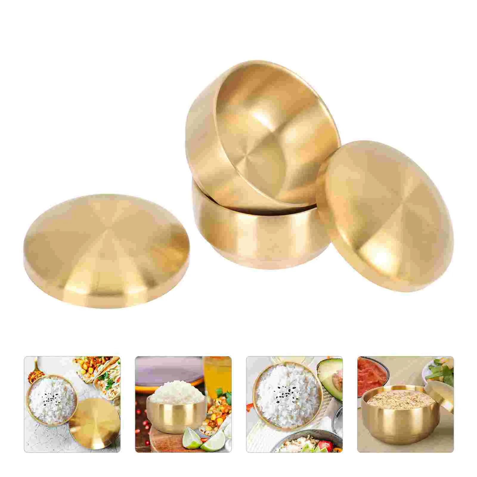 

2 Pcs Stainless Steel Rice Bowl Double-layer Soup Bowl Korean Style Food Container