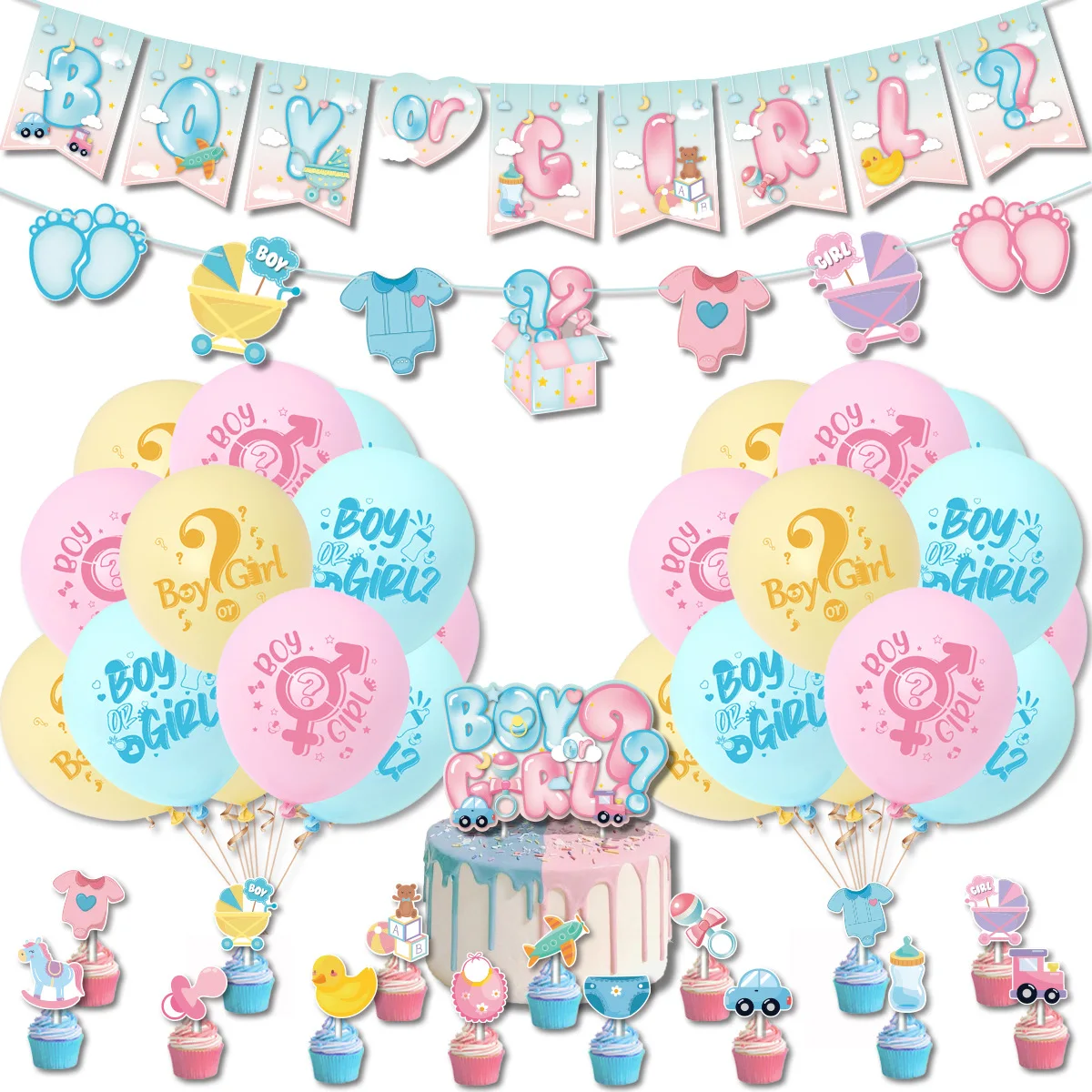 

Gender Disclosure Theme Party Decoration Boys and Girls Flag Pulling Balloon Set Baby Shower Birthday Party Decor Supplies