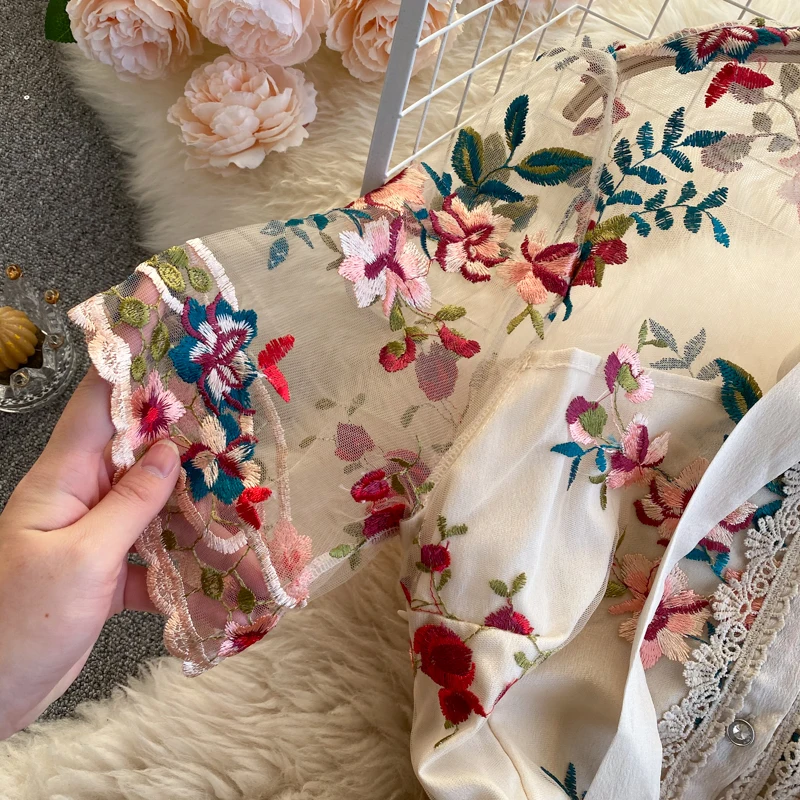 Fitaylor Summer New Arrival Women Vintage Mesh Floral Embroidery Maxi Dress Ladies Retro Bow A-line Slim Party Plus Size | Женская