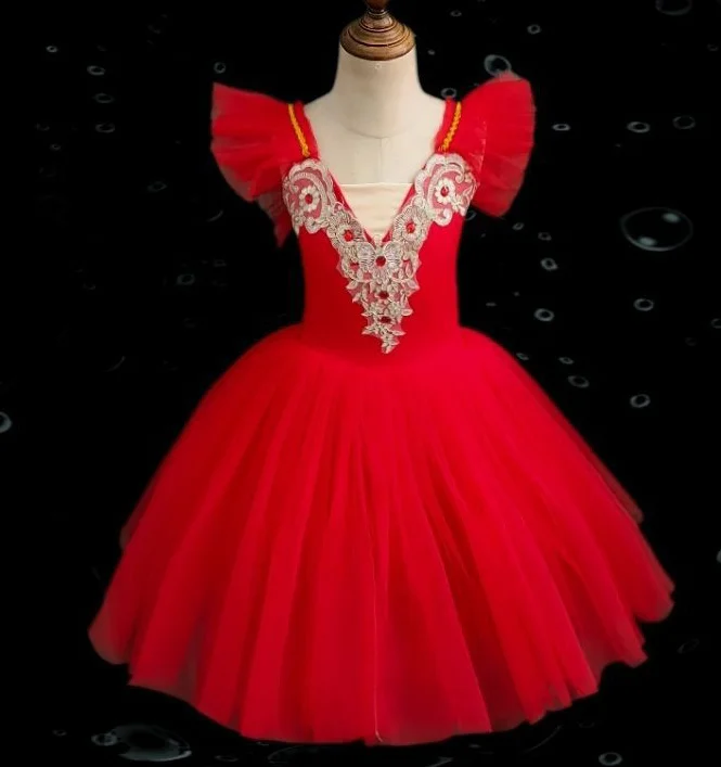 

children lace rhinestone Long Ballet tutu Dress Skirts Belly Costumes Dance Performance