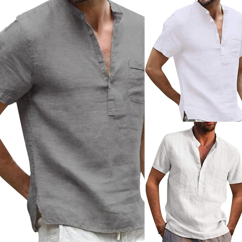 

L5YD Mens Linen T Shirts Short Sleeve Casual Beach Hippie Lightweight Loose Tops
