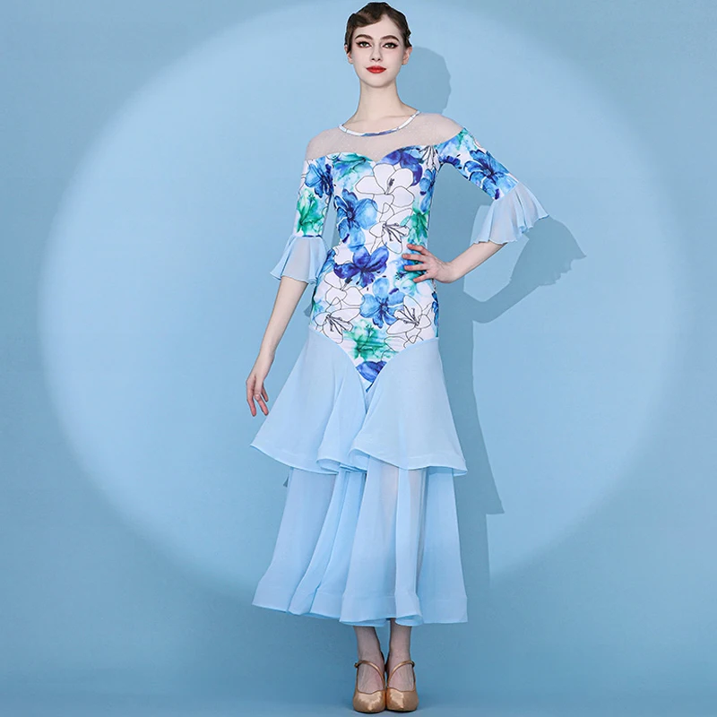 Платье для Бальных соревнований Waltz одежда тренировок с рукавом до локтя и