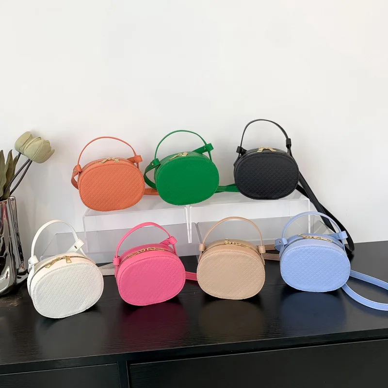 

Lingge Bag Small Round Bag Foreign Handbag Women's 2023 Fashionable and Simple Solid Color Commuting Shoulder Bag Crossbody Bag