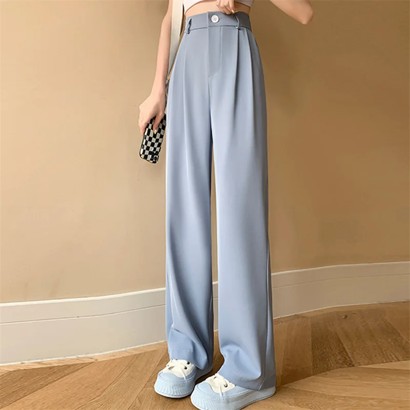 

Летние белые женские прямые брюки с высокой талией удлиненные широкие брюки элегантные женские Мешковатые Брюки повседневные штаны 2022