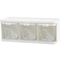 3 grids container condiment jar cooking kitchen transparent with handle desktop seasoning box herb spices storage spoon