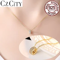 czcity vintage gold necklace for women 925 silver chain zircon pendant womens elegant necklace girls luxury wedding jewelry