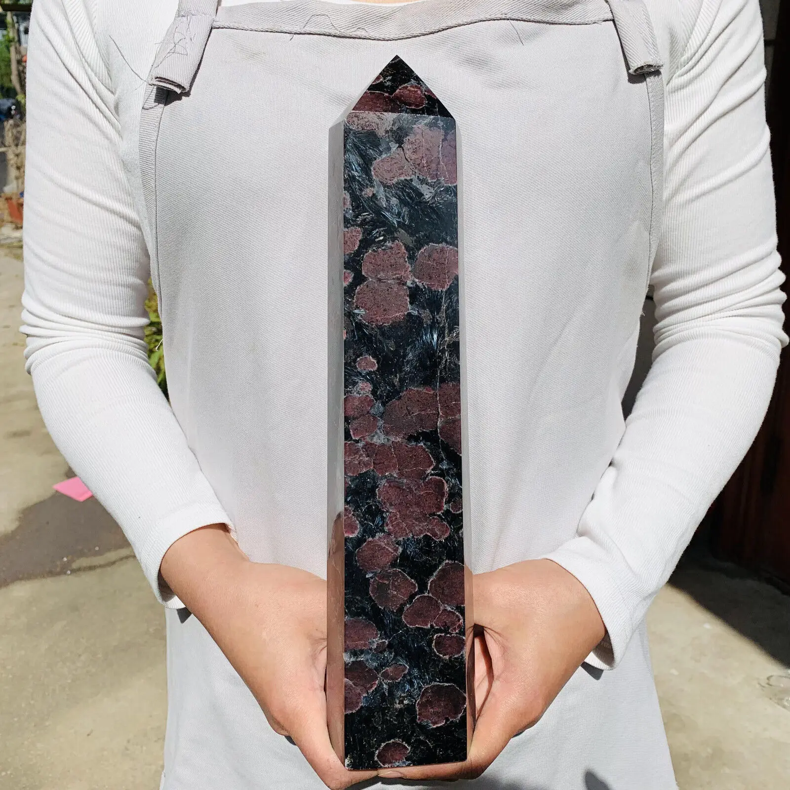 

Natural Garnet and Fireworks Obelisk Quartz Crystal Reiki Wand Tower Point