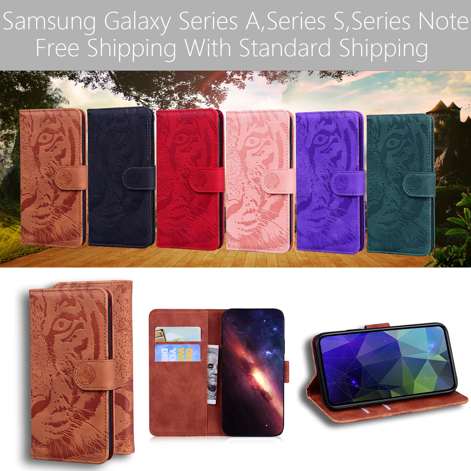 

Samsung Galaxy A03 A13 A23 A33 A53 A73 M23 M53 M33 F22 M52 M32 Case For Men Women Apple PU Leather Back Flip Cove Tiger 5G 4G