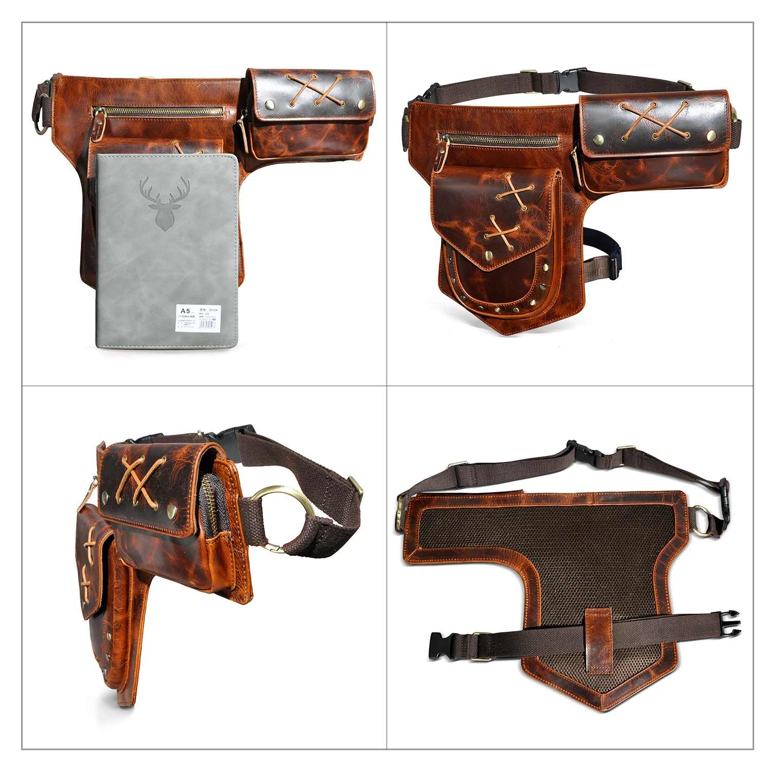 Винтажная кожаная поясная сумка-мессенджер