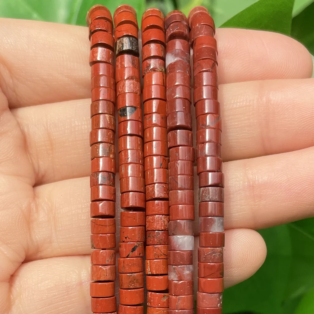 

4x2mm Natural Stone Wheel Red Flower Jaspers Round Loose Spacer Rondelle Beads for Jewelry DIY Making Bracelets Accessories