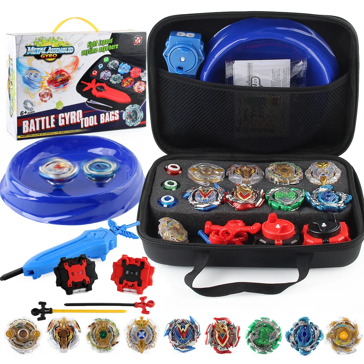 

Beyblades Burst Toupie Spinning Metal Fusion Toys for Children Set with Handlebag 8 Gyros 2 Launchers and Battle Stadium