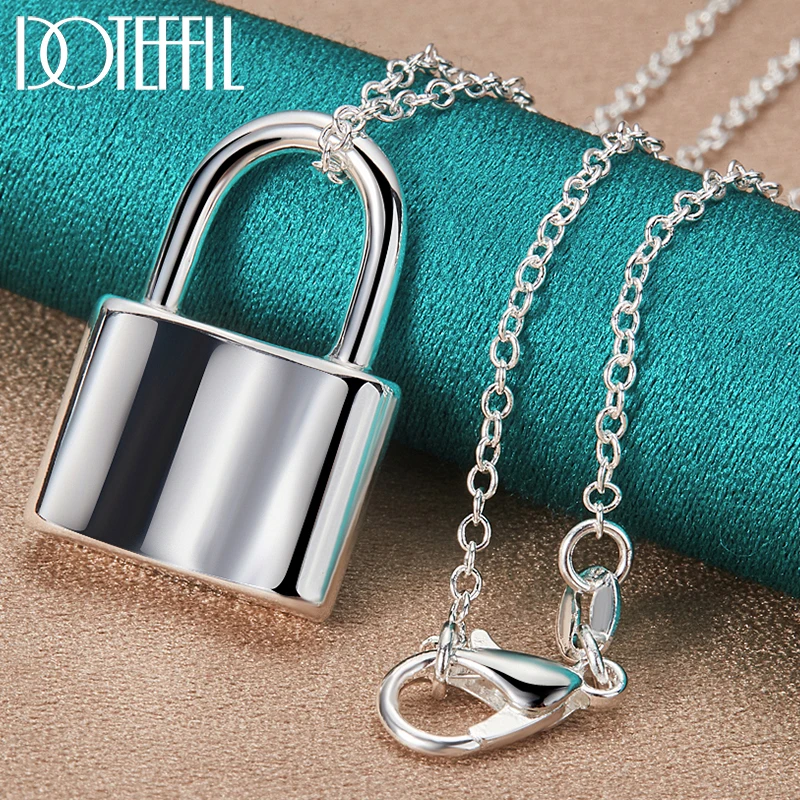 

DOTEFFIL 925 Sterling Silver Squer Lock Necklace 18-30 inch Chain For Woman Man Fashion Wedding Engagement Party Charm Jewelry
