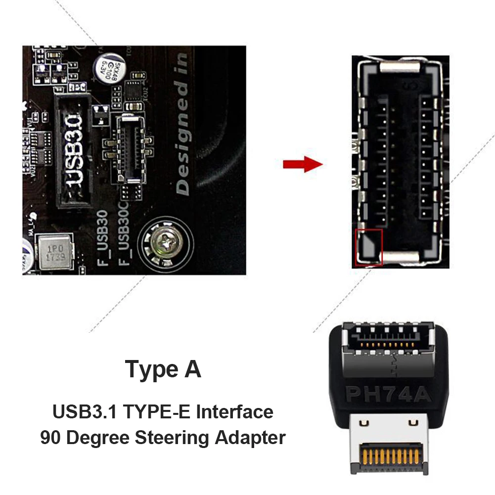 USB-адаптер с разъемом USB 3 1 на Type-E переходник 90 градусов передний шасси типа C для