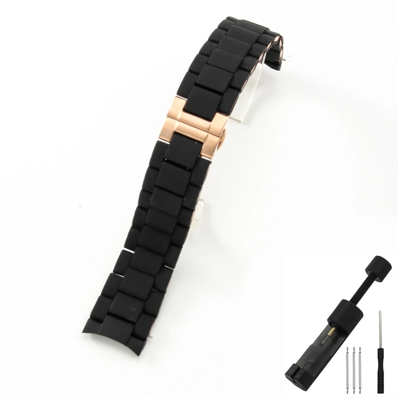 Ремешок для часов Emporio Armani AR5890 5891 5906 5905, силиконовый ремешок с твердыми звеньями из нержавеющей стали, браслет 20 мм, 23 мм, мужской и женский ремешок. (art.: 3920d952e5861) - 3920d952e5861