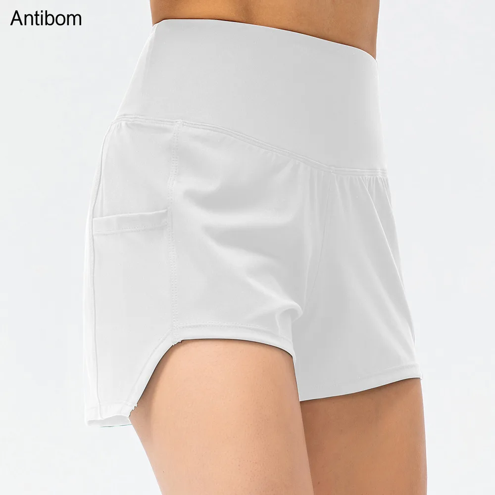 Antibom Sports Shorts Women's Printed Nude Loose High Waist Tennis Fitness Pants Pocket Breathable Running Casual Yoga Leggings