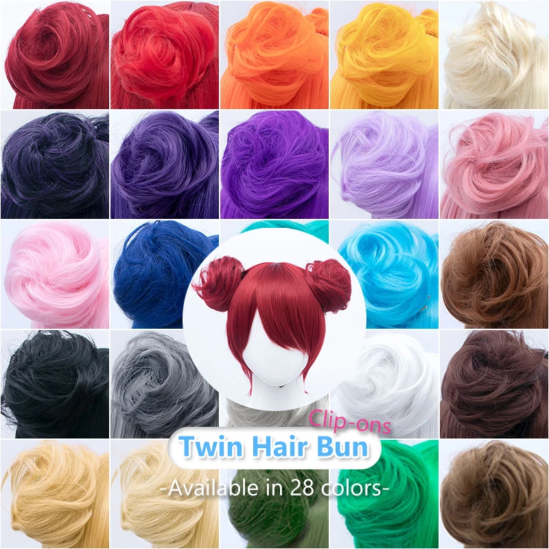 Synthetic Messy Hair Buns Chignon Pink Red Blonde Blue Clip On hair Extension Wig for Women HairPiece Cosplay Hair Accessories