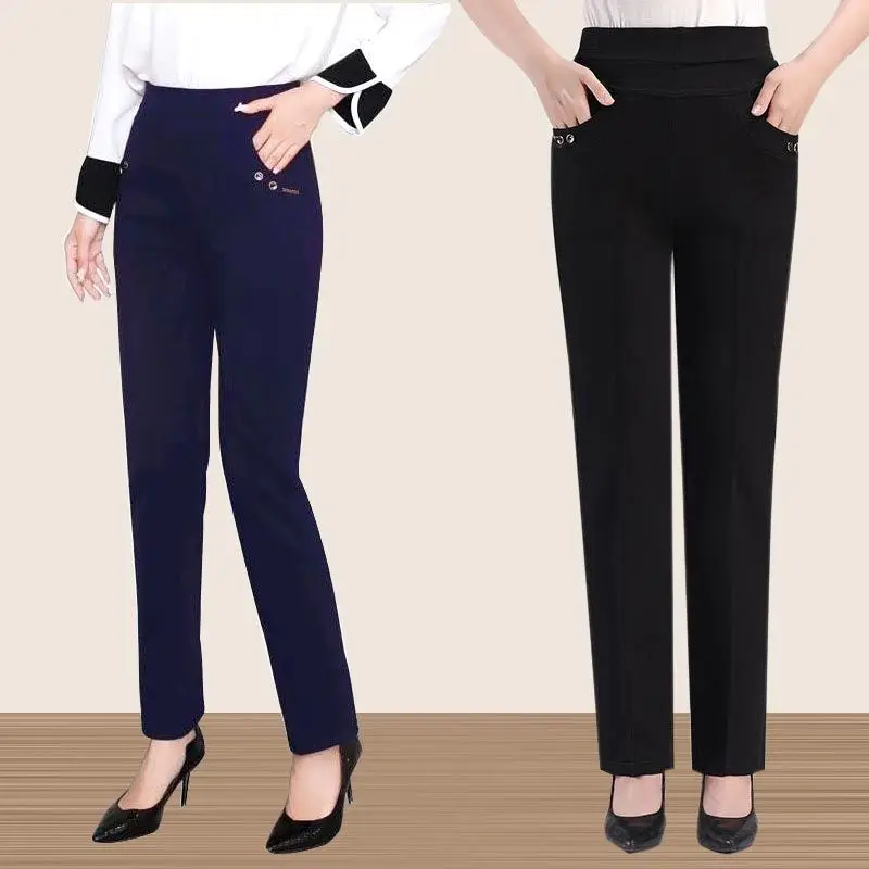 

Winter Spring Women Trousers 2022 Middle Aged Mother Casual Straight Pants Elastic High Waist Stretch Comfortable Pants X107