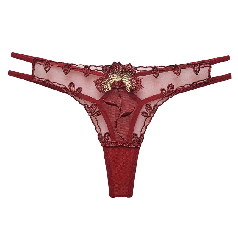 

AIIIOU Mesh Ladies Transparent T-Back Sexy Woman Flower Embroidered Lace G-string Woman Temptation Thong Sexy Female Underwear