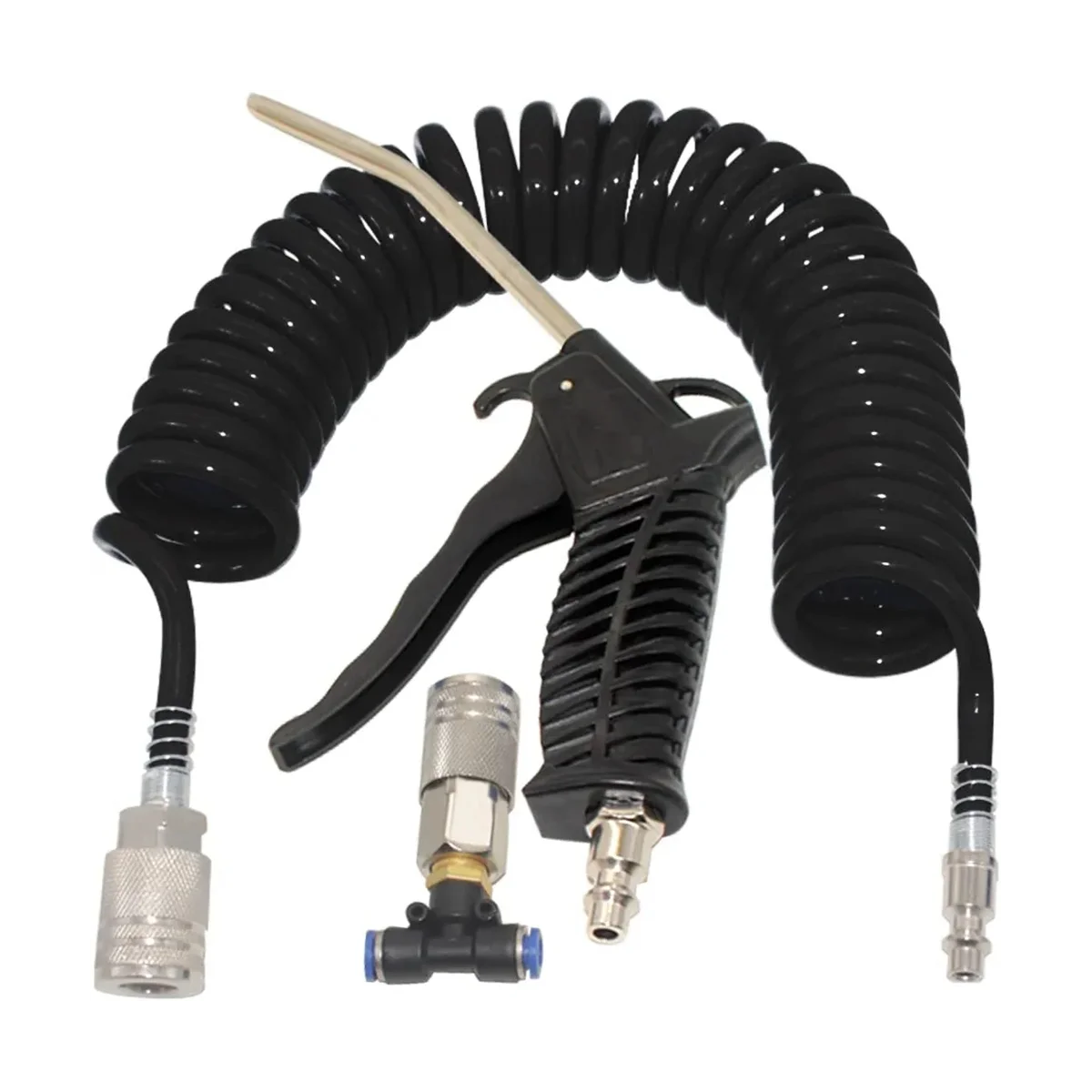 

Air Blow kit with 16Ft Long 8mm OD Coil PU Air Hose Air Duster Blow Kit (Black)