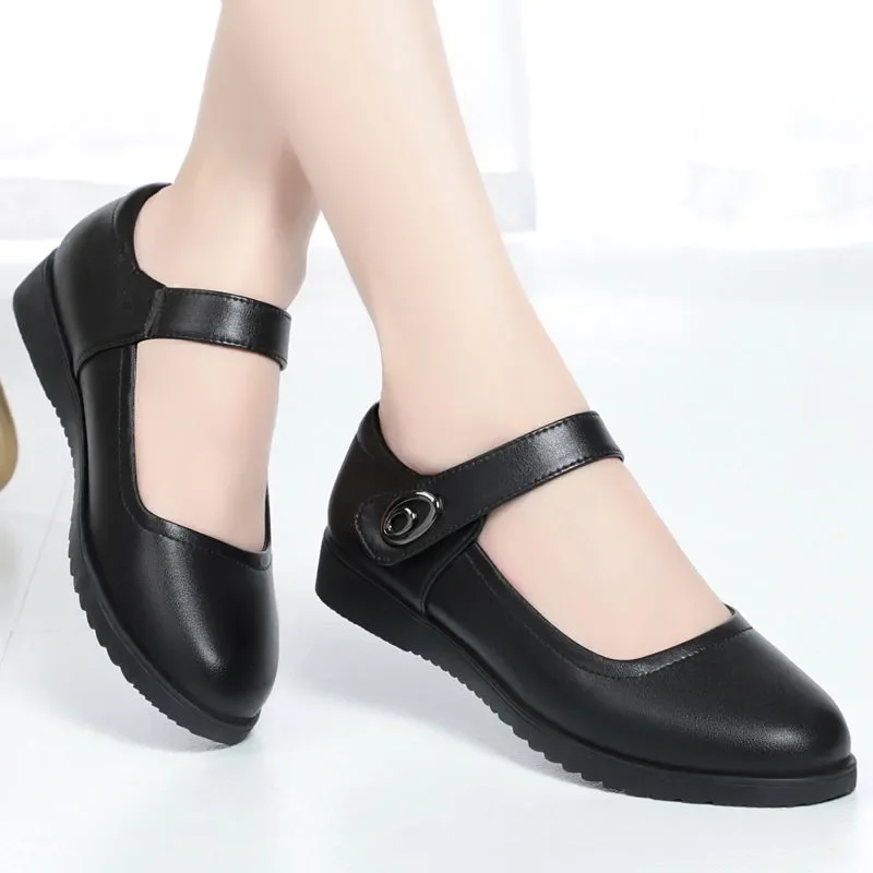 zapatos de mujer women casual round toe black pu leather student school comfort shoes lady hotel work career office ba09