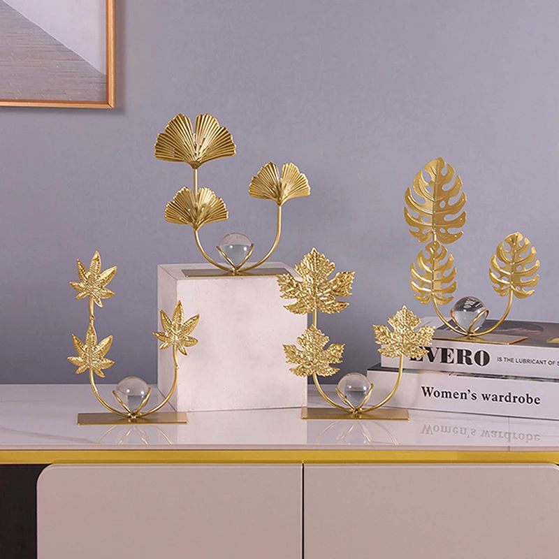 Золотой лист гинкго железные поделки украшения свет роскошные хрустальные шары